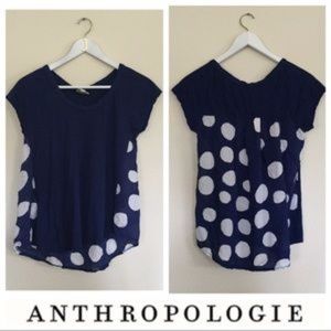Anthropologie Porridge Blue navy dot top small